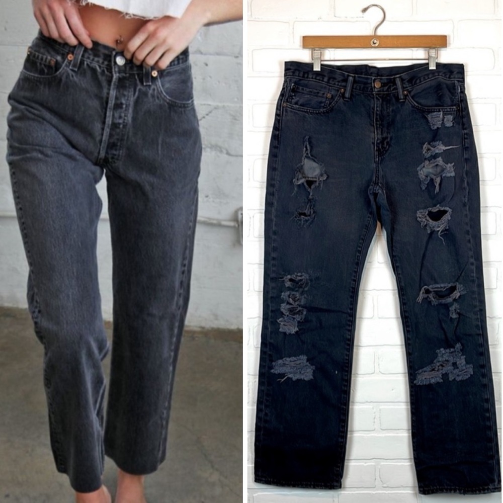 Levi’s 514 Black/Gray Mid Rise Skater Relaxed Fit Straight Leg Jeans 16